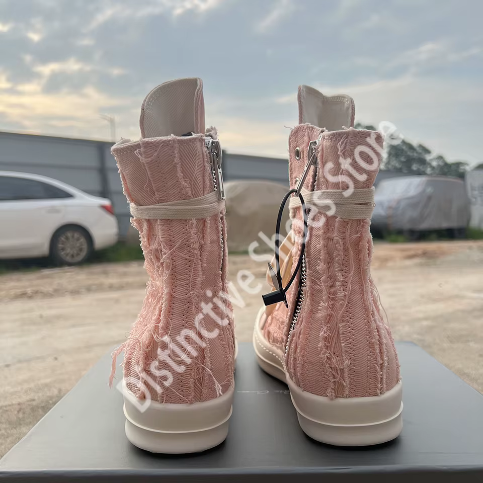 Baskets montantes déchirées en toile rose pour hommes
