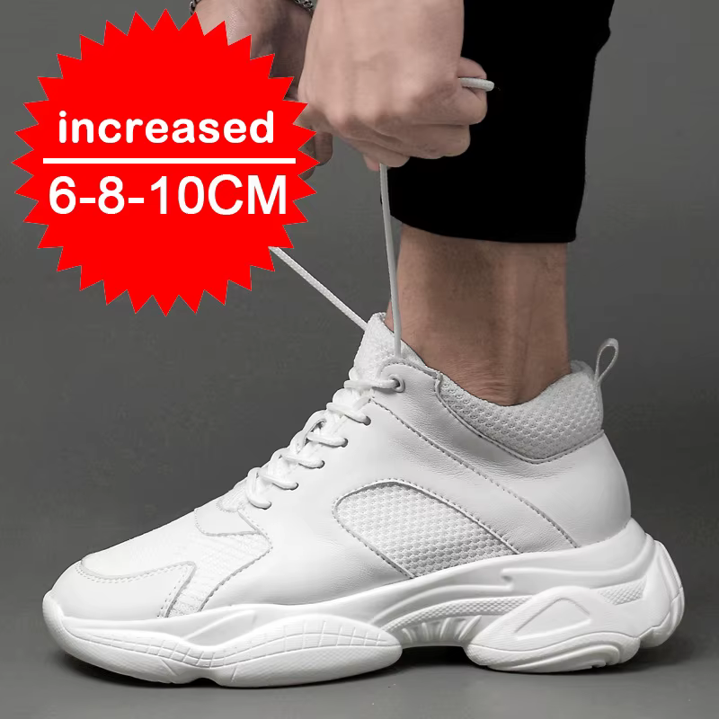 Baskets de mode homme ascenseur chaussures hauteur augmenter semelle intérieure 8 cm blanc noir