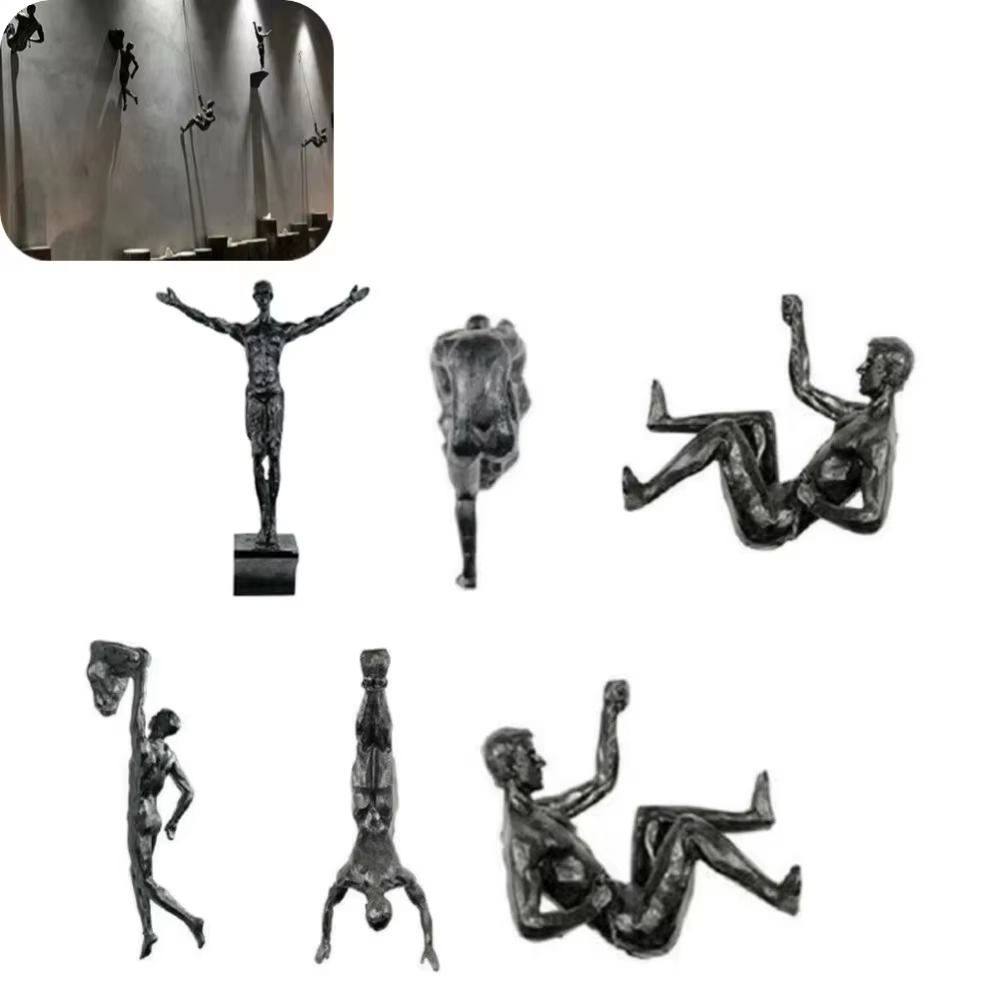 Sculptures murales homme grimpeur style européen, statue rétro unique grimpeur de roche, pendentif abstrait pour salon