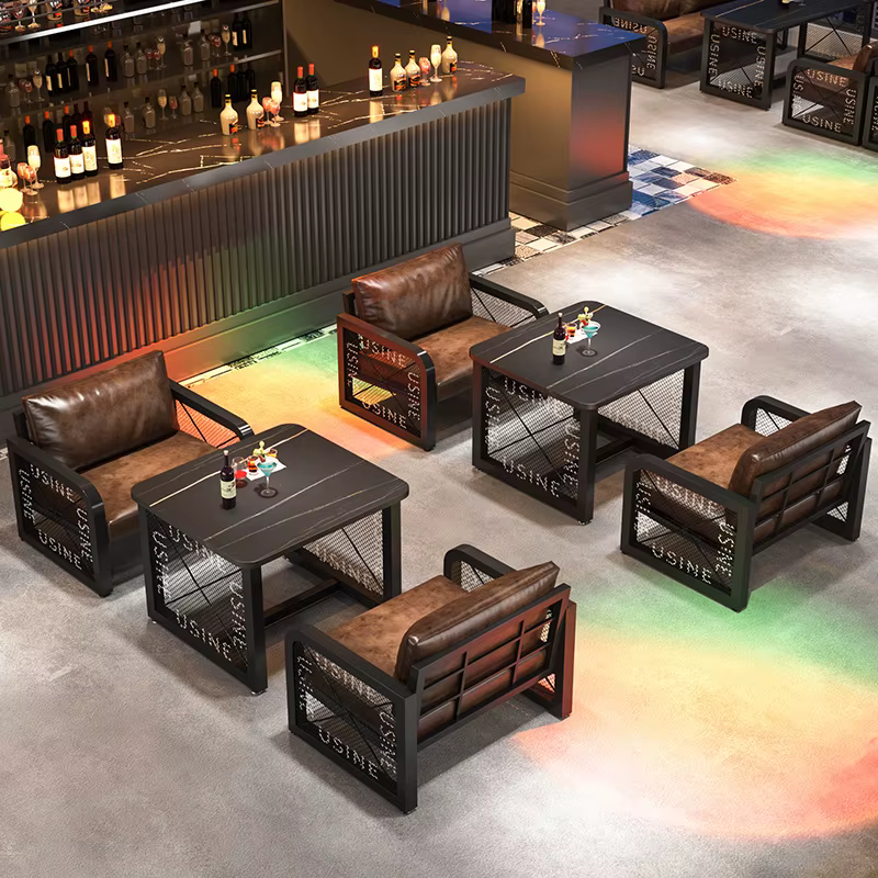 Cabine de Bar canapé style industriel rétro pub maison de thé bar clair boutique de barbecue musique salle à manger bar table commerciale et chaise combinat