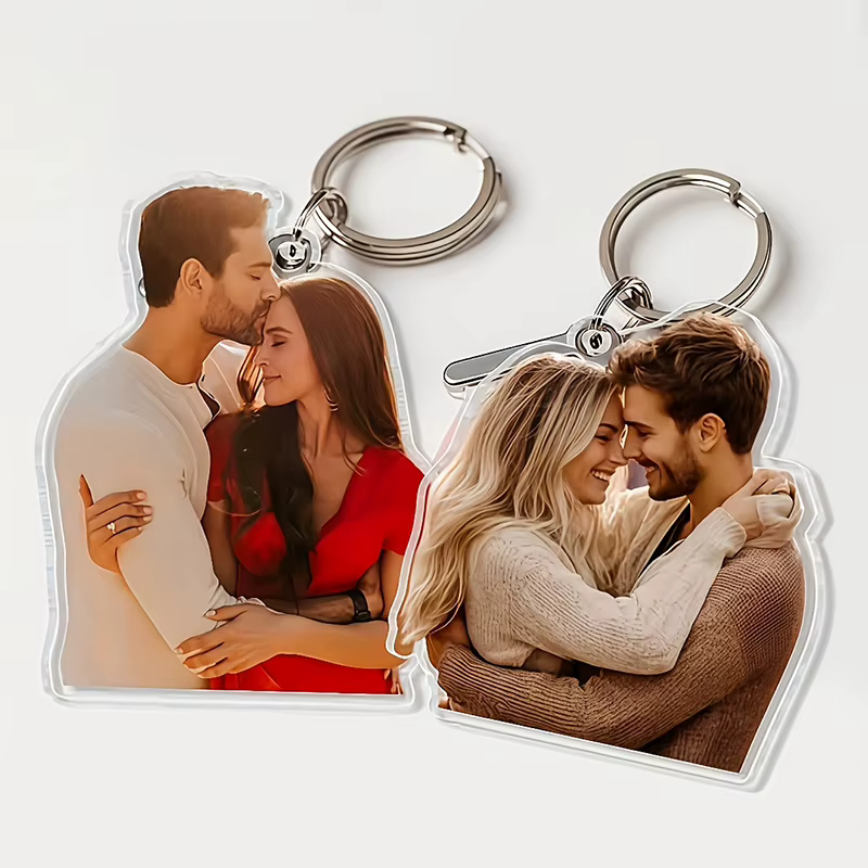 Porte-clés personnalisé avec photo de couple, porte-clés en acrylique personnalisé avec image, porte-clés portrait personnalisé pour sac, cadeau d'amour pour couple