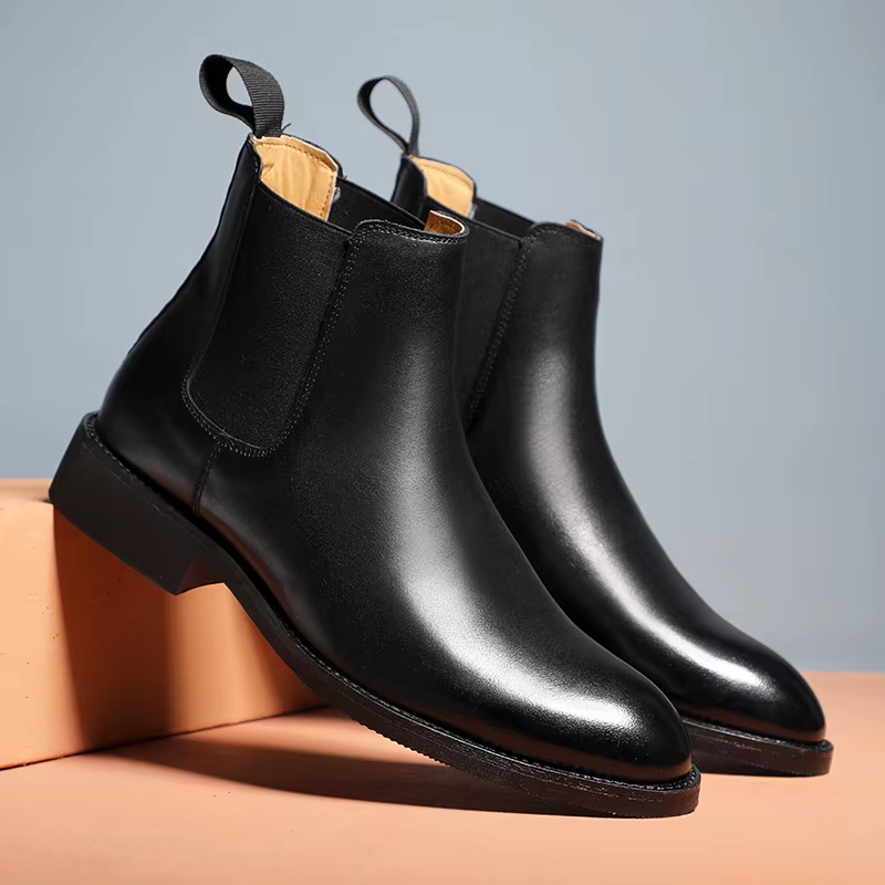Bottines Chelsea classiques rétro en cuir véritable pour hommes