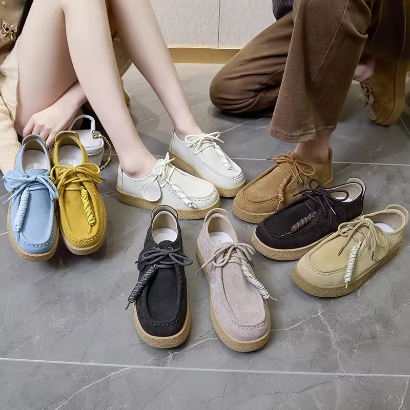 Couples fond épais plate-forme kangourou chaussures bout rond à lacets