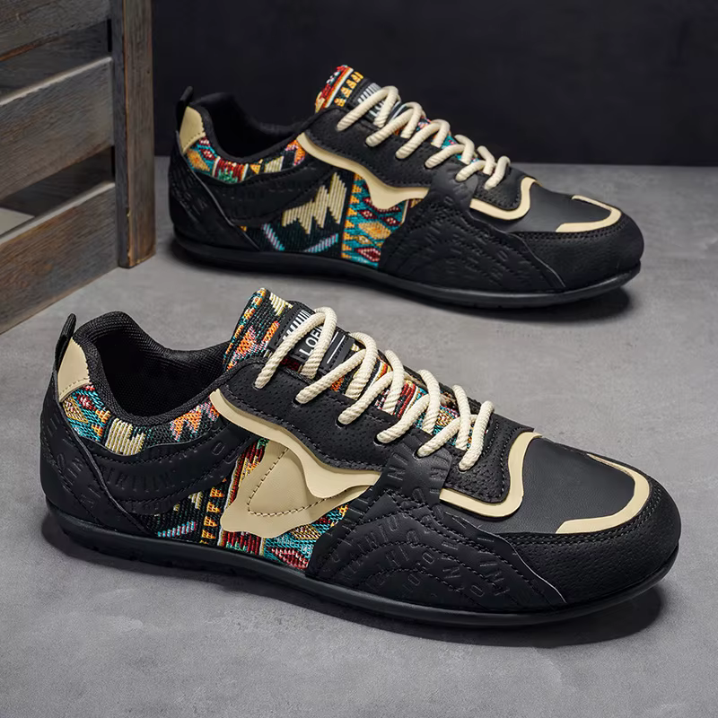 Baskets décontractées rétro pour hommes - Chaussures de marche à lacets à motif ethnique LOEIKAN