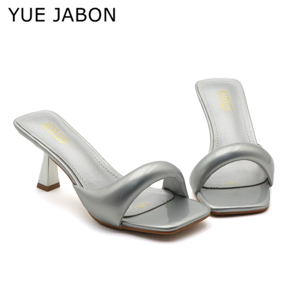 Pantoufles à talons hauts noirs et rouges pour femmes, sandales à bout ouvert, escarpins à bout carré, sandales d'été simples de styliste