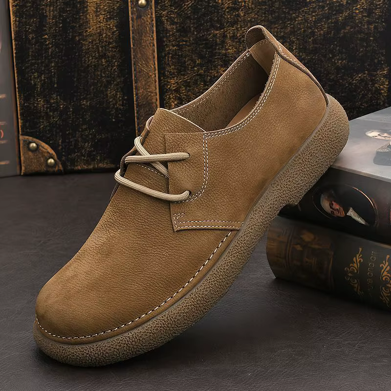Chaussures décontractées vintage en daim pour hommes - Mocassins à enfiler avec semelle en caoutchouc souple