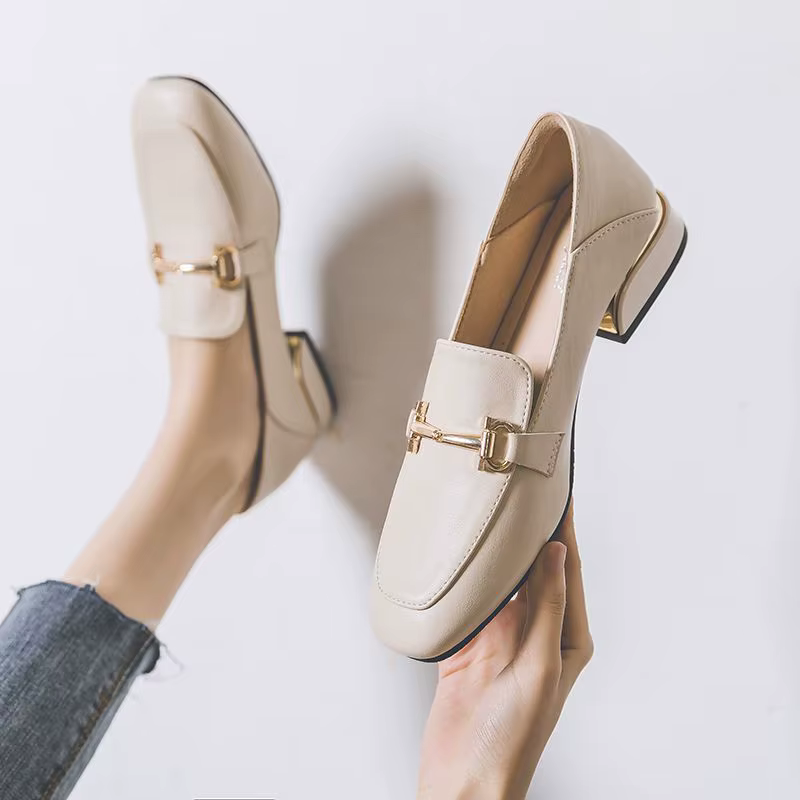 Chaussures d'été à bout carré pour femmes, mocassins de bureau élégants à talons bas, marque de luxe noire, à enfiler, de haute qualité, 2025