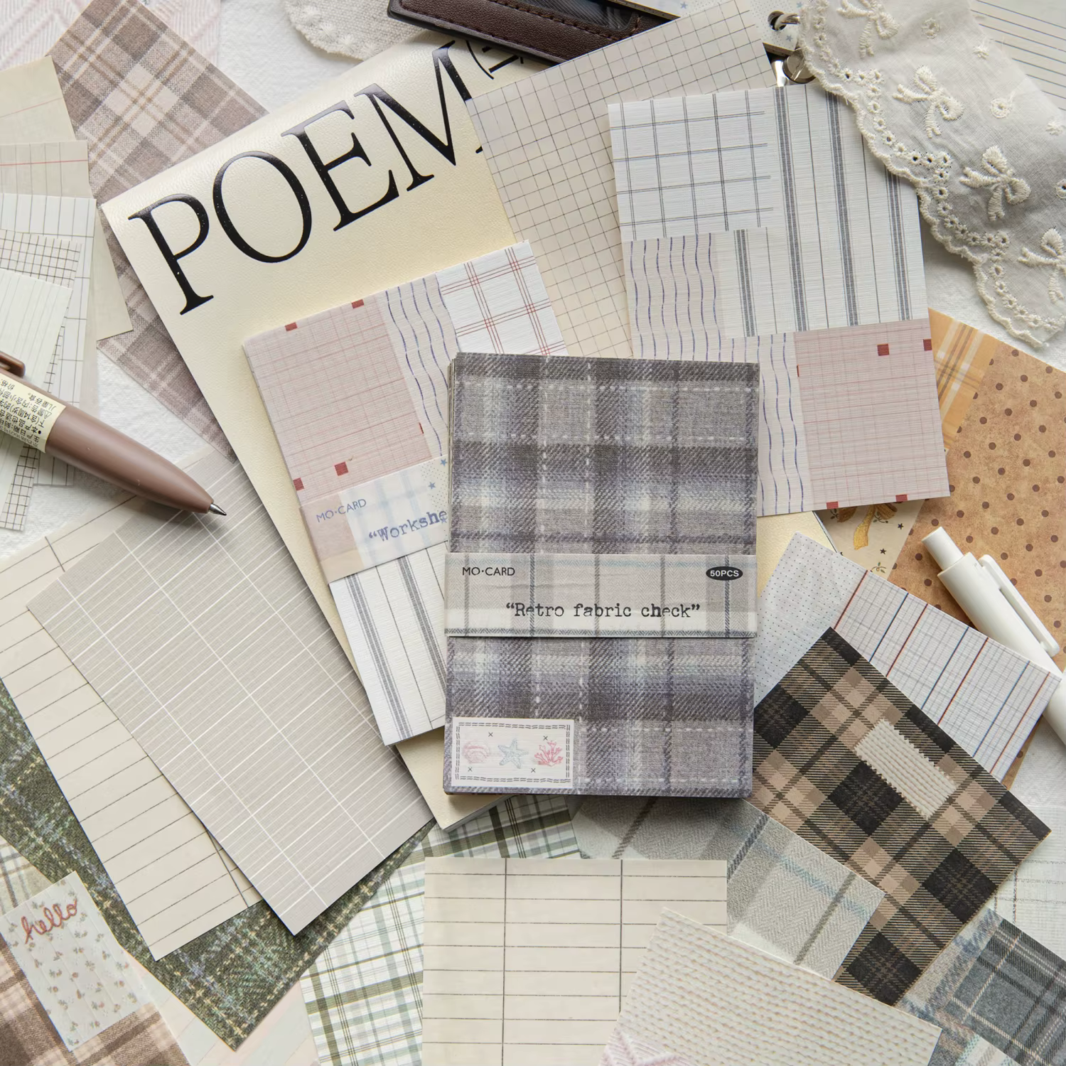 50pcs créatif plaid décor Scrapbook Vintage matériel papier Kit bricolage indésirable Journal Collage Album Photo rétro fond papier ﻿