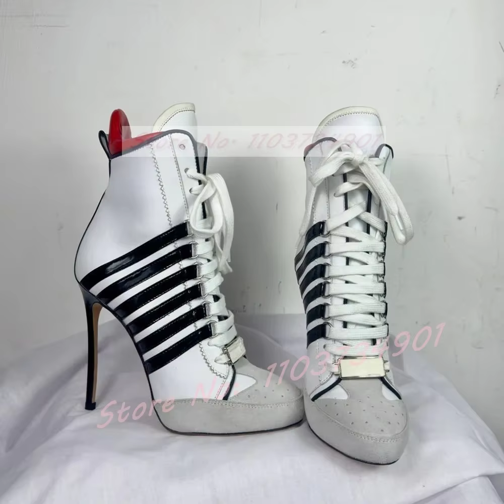 Baskets montantes blanches à talons hauts pour femmes