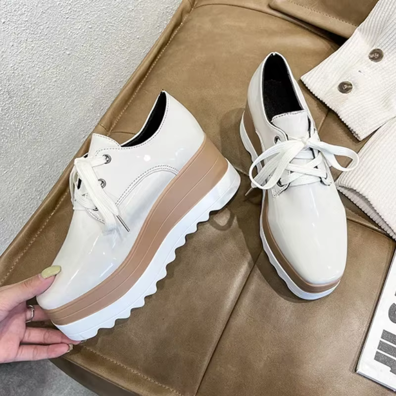 Baskets de Luxe à Plateforme pour Femme, Chaussures de dehors Confortables et Épaisses à Lacets, Nouvelle Collection