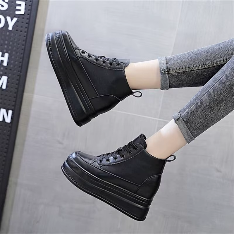 Femmes baskets hautes plate-forme respirant en cuir véritable chaussures printemps dame