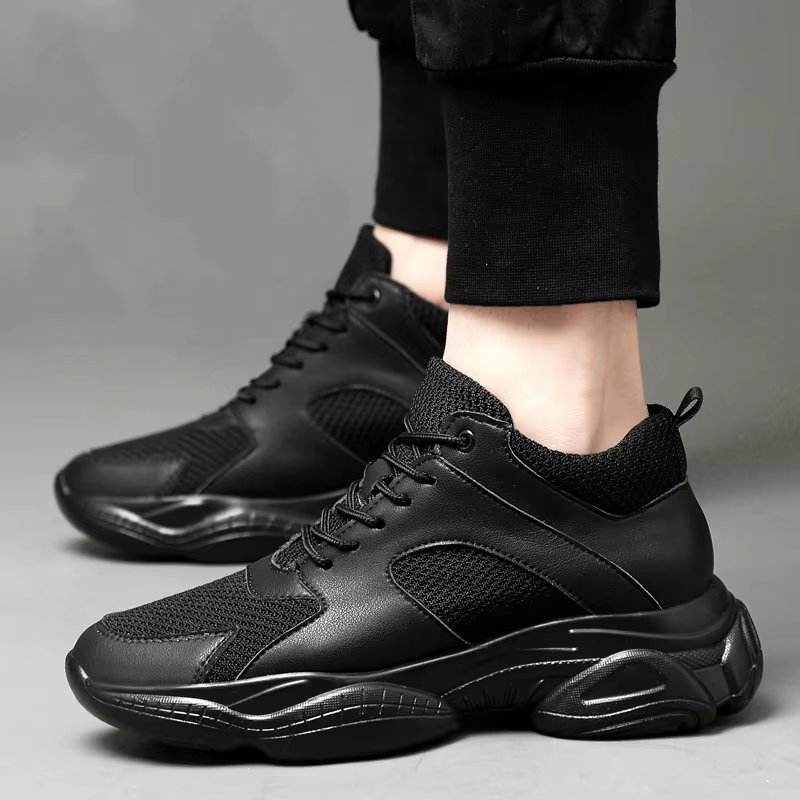 Baskets de mode homme ascenseur chaussures hauteur augmenter semelle intérieure 8 cm blanc noir