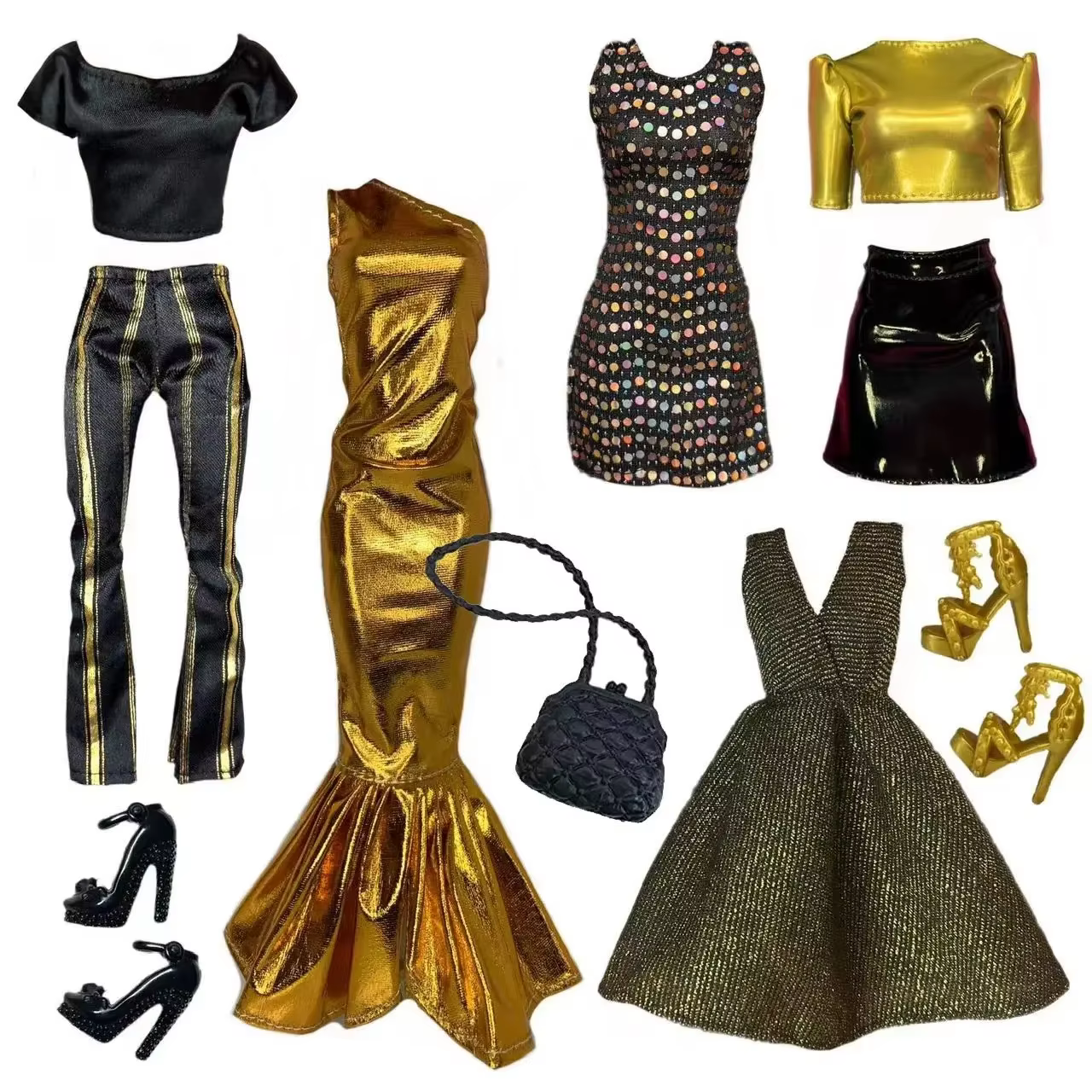 Ensemble de vêtements de poupées de créateurs noir et doré pour poupée Barbie de 30 cm, accessoires, chaussures habillées pour poupées 1/6, cadeau de noël pour filles