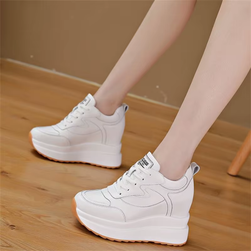10CM talons chaussures à semelles compensées respirant hauteur augmentée Sneaker femme femmes plate-forme formateurs en cuir véritable automne hiver baskets