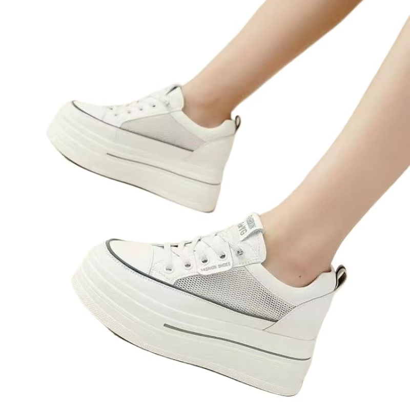 Baskets compensées en cuir blanc pour femme