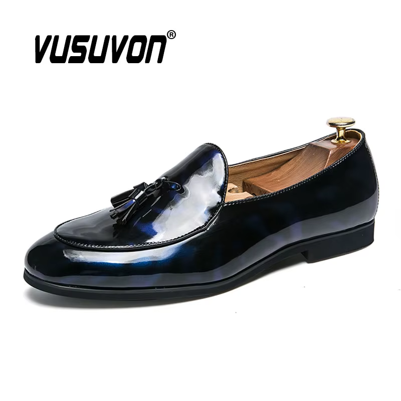 Mode hommes chaussures en cuir verni 37-47 taille garçons mocassins respirants noir doux en plein air décontracté été Mules robe appartements