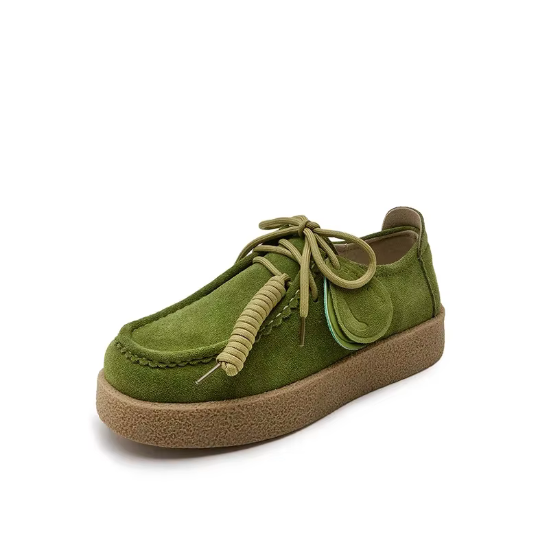 Couples fond épais plate-forme kangourou chaussures bout rond à lacets