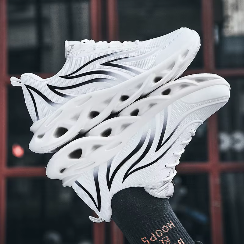Chaussures de course hommes mode sport athlétique lame amorti baskets tricot Jogging formateurs flamme imprimé chaussure