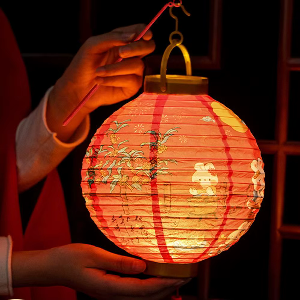Lanterne antique de style chinois, festival traditionnel, lanterne en papier ronde portable, bonne chance