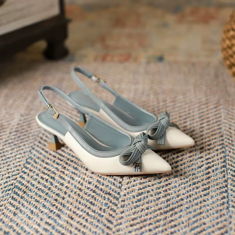 Sandales fermées pour femme été 2025 chaussures Sexy nœud bout pointu avec talons bas H confort Chic et élégant chaussures pour femmes quotidiennes