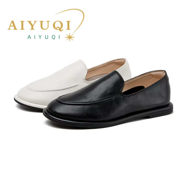 AIYUQI Mocassins Femme 2026 Nouvelle Collection Printemps Bout Rond Chaussures à Enfiler en Cuir Véritable Souples