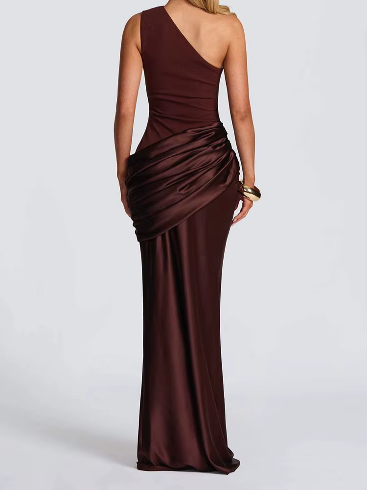 Robe élégante de style rétro classique à effet drapé, coupe ajustée irrégulière, sexy et haut de gamme, pour femmes, style élégant