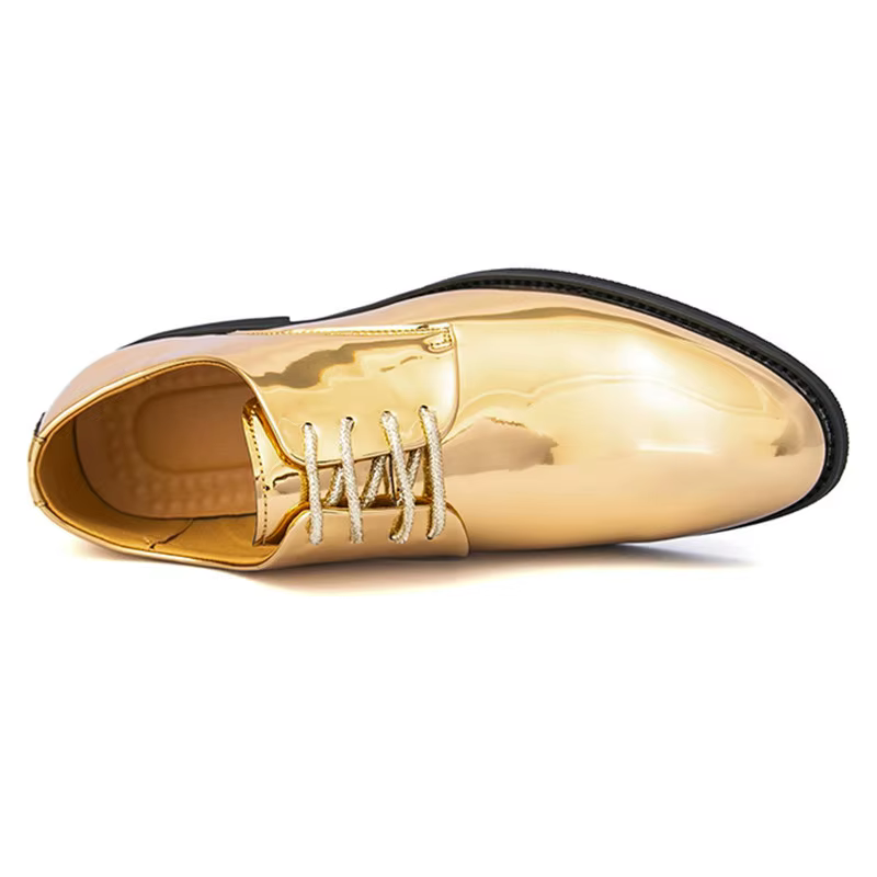 Mode nouveau or argent brillant en cuir verni à lacets Derby chaussures pour hommes formel mariage marié bal appartements Zapatillas Hombre