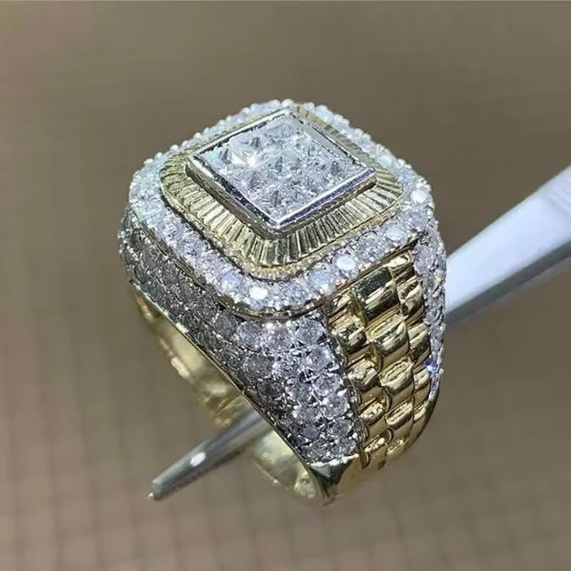 Bague Hip Hop Incrustée de Charbon pour Homme et Femme, Bijoux de Mariage, Document en Or Dominateur, Blanc, Punk, Mode Zcomprend