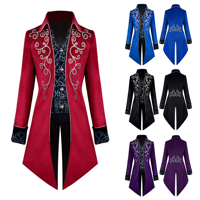 Veste Brodée Gothique pour Homme, Costume Renaissance, Steampunk, Tailcoat Vintage, redingote Médiévale, Manteau de Style Rétro