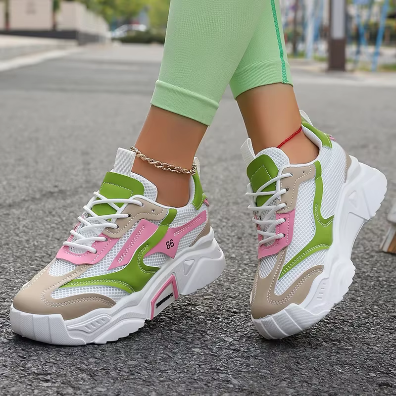 Mode mélange couleur baskets pour femmes printemps automne respirant maille chaussures de Sport femme à lacets fond