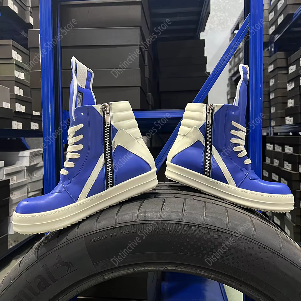 Marque blanc plate-forme haut Premium Sneaker RO chaussures dernier modèle bleu cuir fermeture éclair femmes gothique Punk Streetwear chaussure de mode
