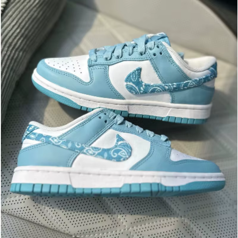 Nike Dunk Low ESS Blue Paisley White Worn