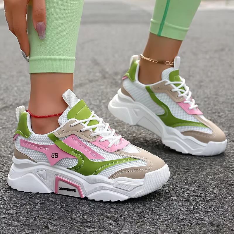 Mode mélange couleur baskets pour femmes printemps automne respirant maille chaussures de Sport femme à lacets fond