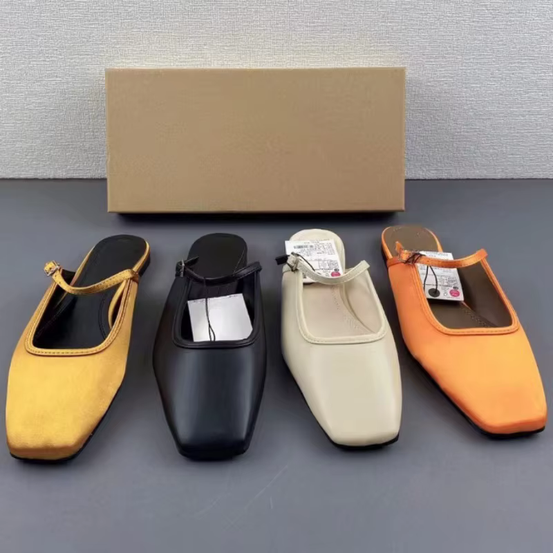 2025 Mules d'été chaussures pour femmes de luxe Slik mode solide bout carré décontracté dame sandales plates nouveau