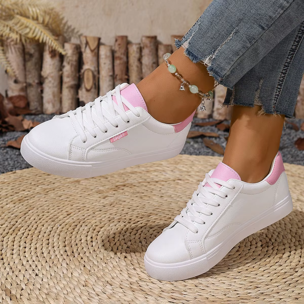 Chaussures blanches femmes printemps automne fond plat en cuir baskets décontracté à lacets étudiants collège Style