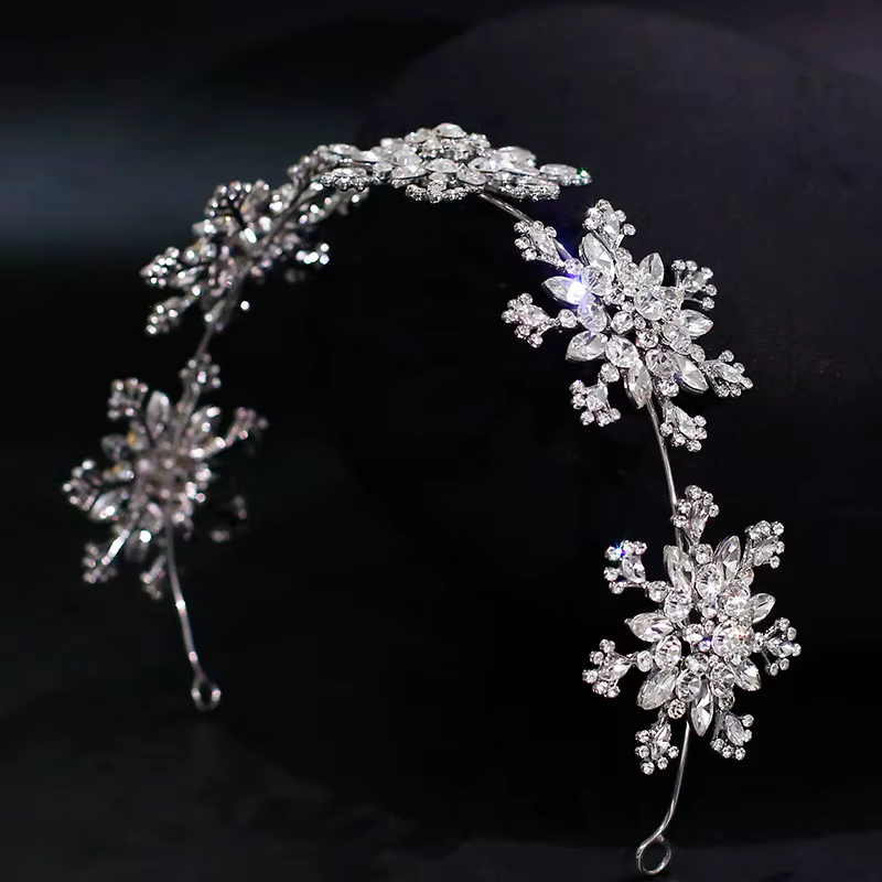 Coiffure de mariée élégante, cerceau de cheveux brillant, flocon de neige doux, robe de mariée de Style coréen, accessoires de coiffure de Style principal