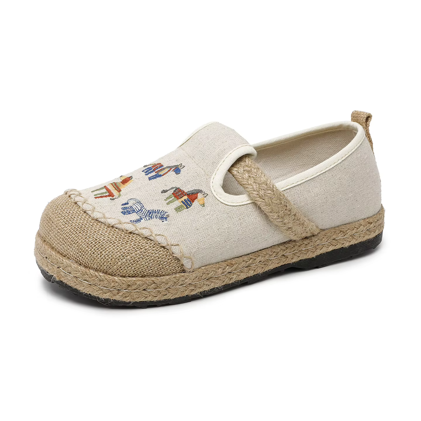Chaussures brodées Année du Cheval, broderie artisanale, en lin, pour femmes, semelle souple, respirantes, en coton et lin tissé, talon plat, chaussures décontractées