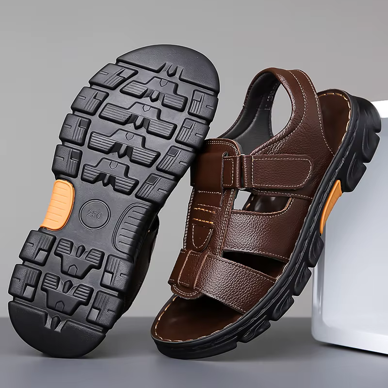 Sandales pour hommes, chaussures ajustables de couleur unie