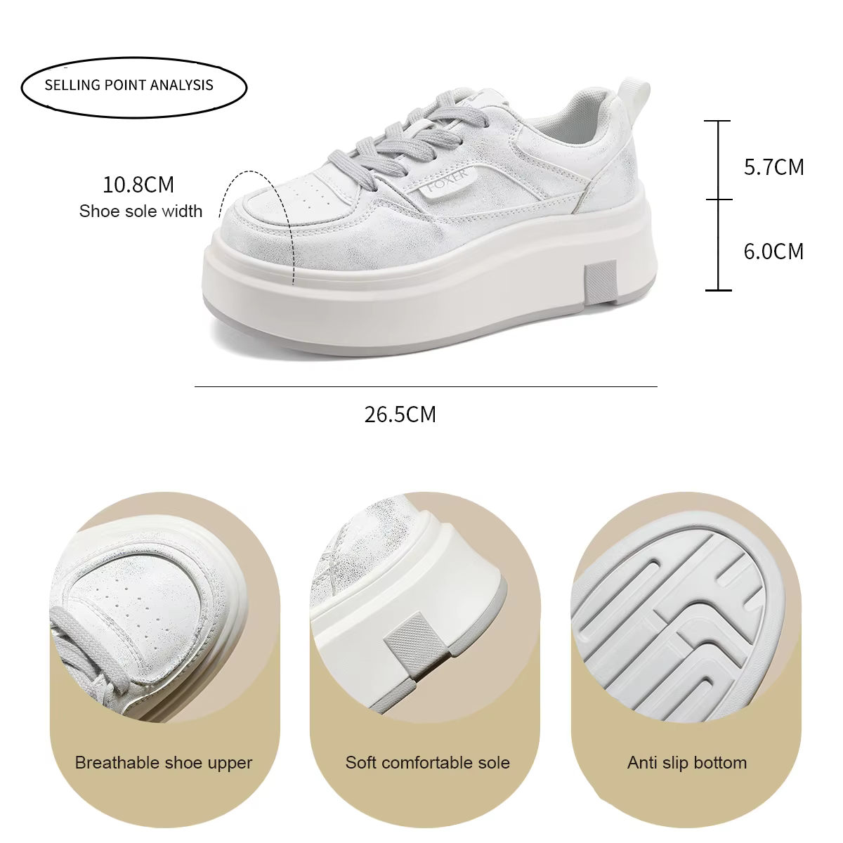 FOXER 2026 Printemps-Été – Baskets compensées pour femme à semelle épaisse