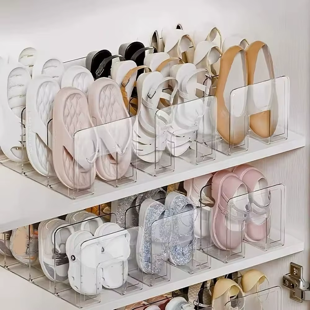 Range-chaussures vertical transparent en plastique à 4 compartiments grande capacité – Organisateur de chaussures autoportant pour un gain de place