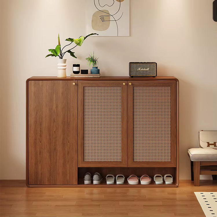 Meuble de rangement pour chaussures en bois et panneaux de roche, étagère à chaussures moderne, grande capacité, motif tressé, pieds en métal, boîte à chaussures d'entrée