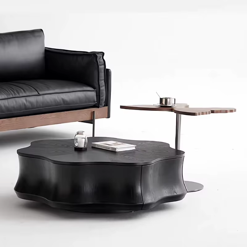 Table basse Wabi Sabi pour salon, en bois massif, irrégulière, marron, style moderne du milieu du siècle, minimaliste, forme de pétale, meuble d'appoint central
