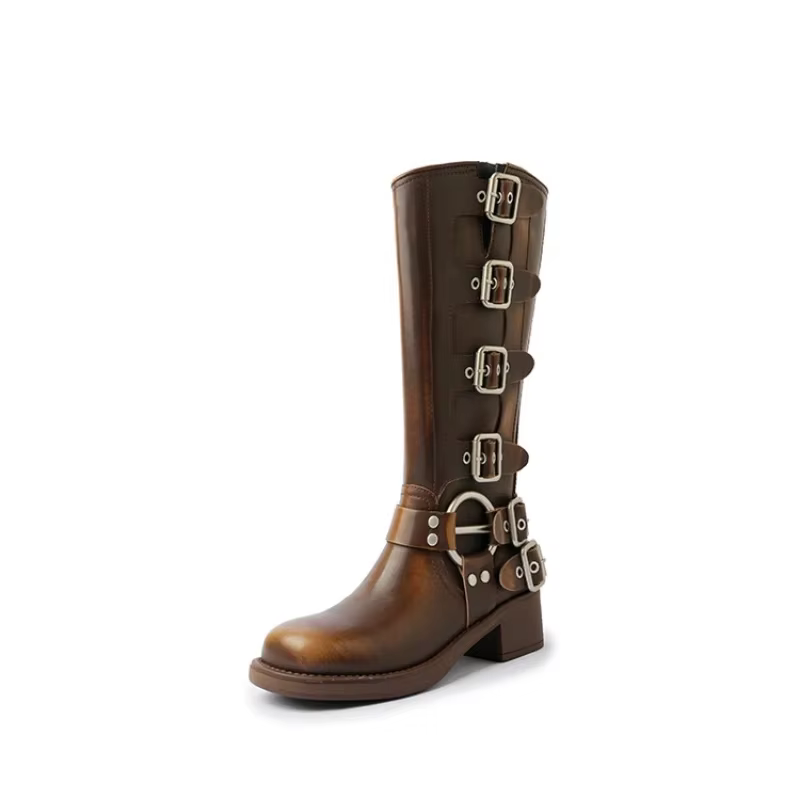 Plate-forme bottes de Combat fermeture éclair talon épais boucle Vintage mode décontracté luxe concepteur Western