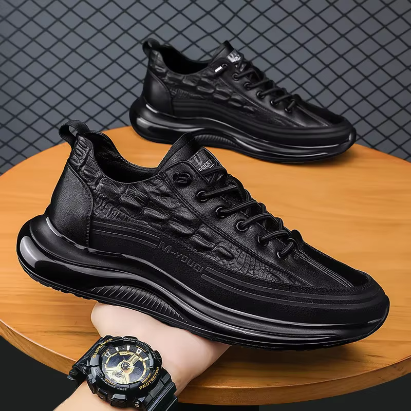 Baskets décontractées en cuir imprimé crocodile pour hommes