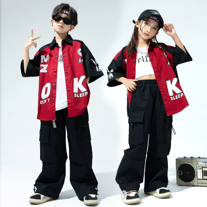 Costume de danse de rue Jazz pour enfants, chemise à manches longues, ensembles pantalons en Denim, vêtements de danse de salle de bal, vêtements Hip Hop pour adolescents