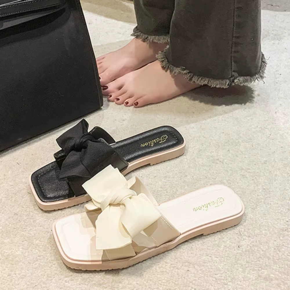 Pantoufles élégantes à semelle souple avec nœud papillon