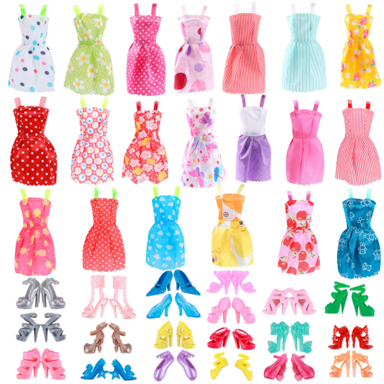 Ensemble de vêtements à la mode pour poupées Barbie, chaussures de poupée faites à la main, bottes, Mini robe, support de tenue, bricolage pour filles, cadeaux pour filles, 10/20/40/60 pièces