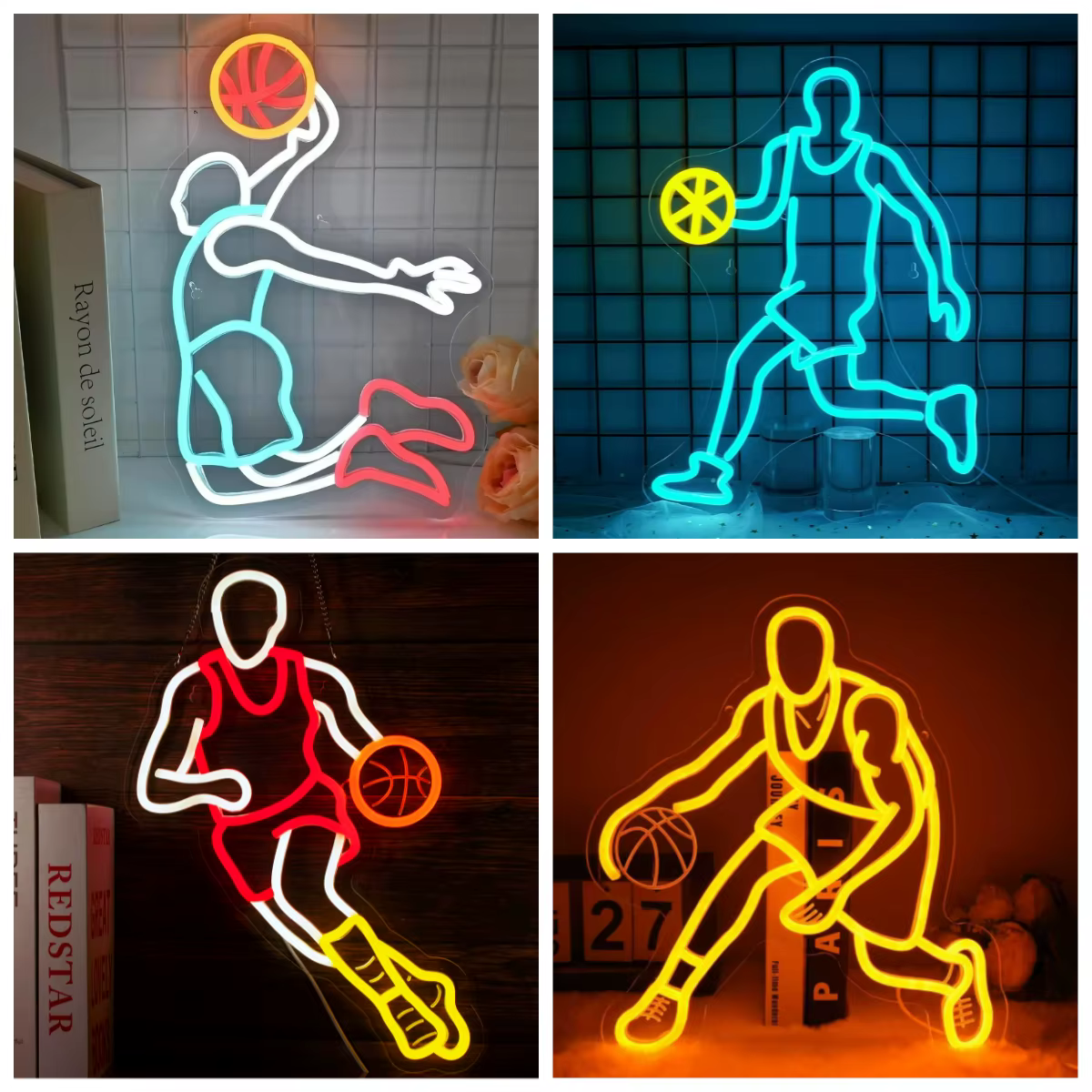 Enseigne néon LED dimmable « Joueur de basketball en dunk » pour bar sportif, « man cave », salle de jeux, chambre de garçons adolescents, décoration murale, veilleuse