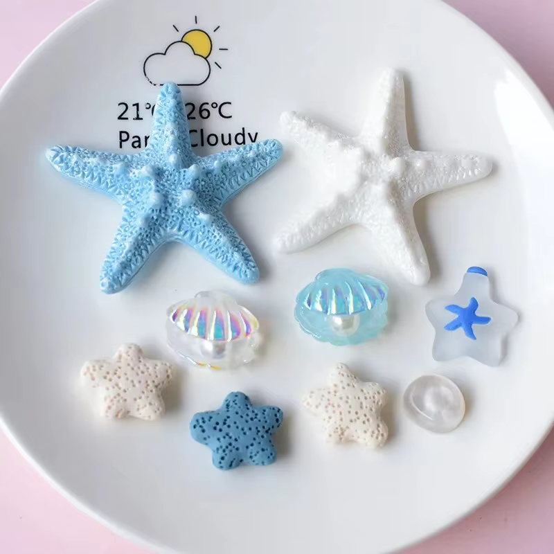 Breloques DIY pour chaussures en forme de coquillages avec pierres de lave océaniques et pinces étoiles de mer pour sandales et chaussons d'été – Cadeau décoratif pour femme
