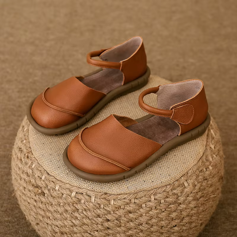 2025 Johnature rétro fait à la main en cuir véritable sandales plates été décontracté polyvalent confortable semelle souple chaussures pour femmes